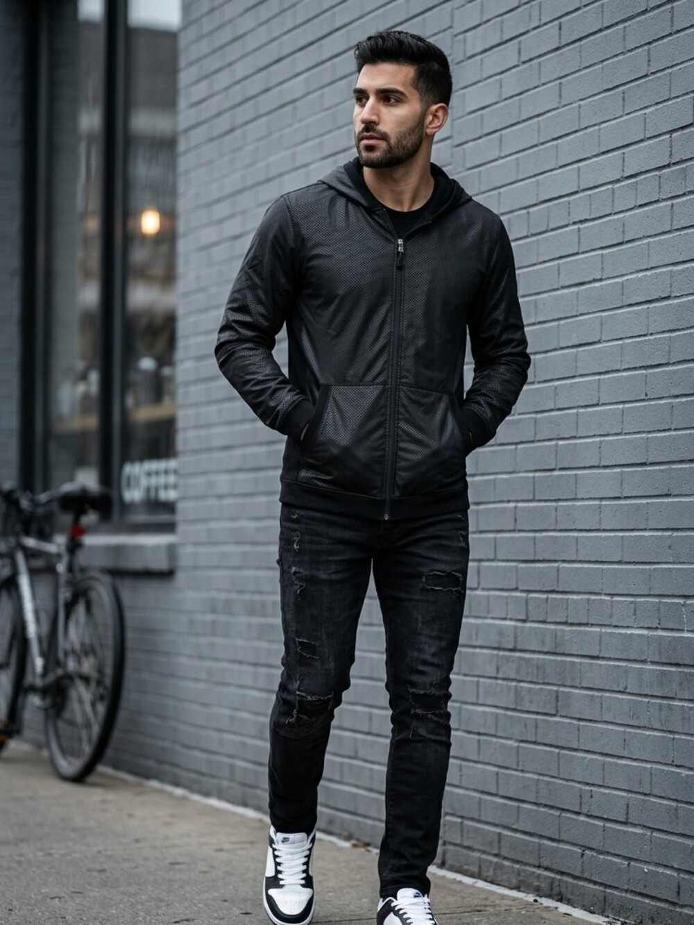 Black Men's Hooded Zip Jacket - Modern Lightweight Outerwear • Size S